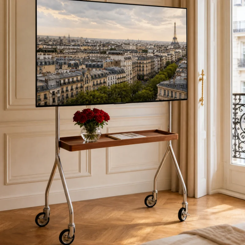 32-75 inches Stylish Mobile Floor TV Stand with Durable Stainless Steel Construction 360 Rolling Casters for Effortless Movement