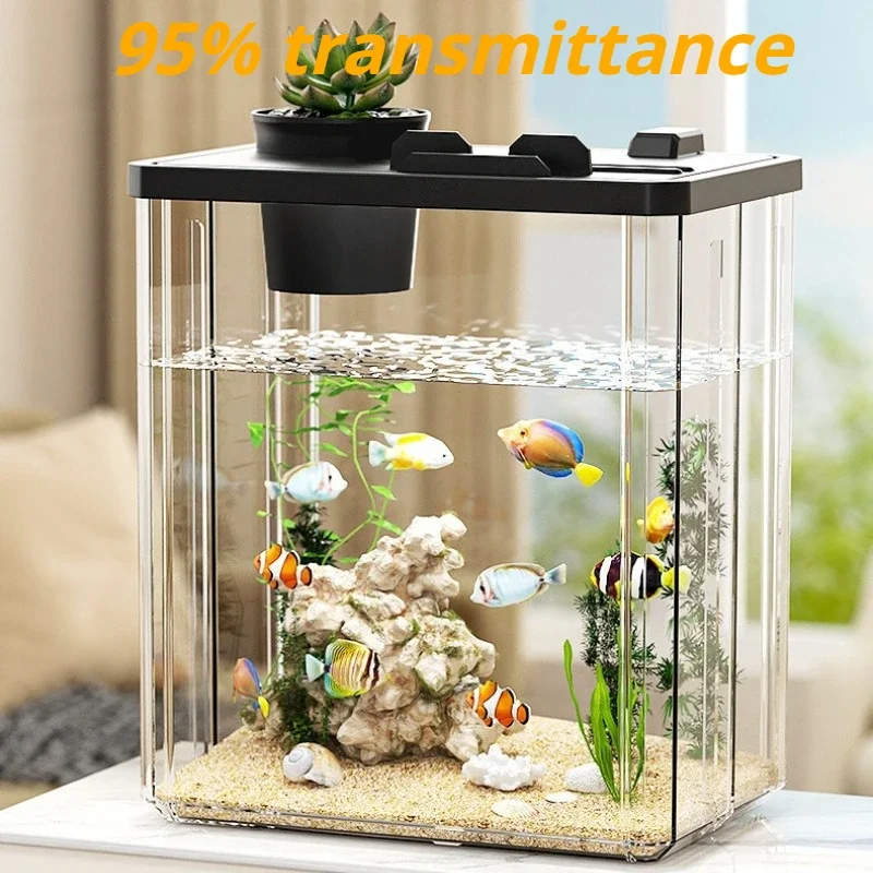 Desktop Fish Tank Water Pump High Transparency Aquarium with Light Filter Landscaping Fishbowl Home Decorative Fish Terrarium