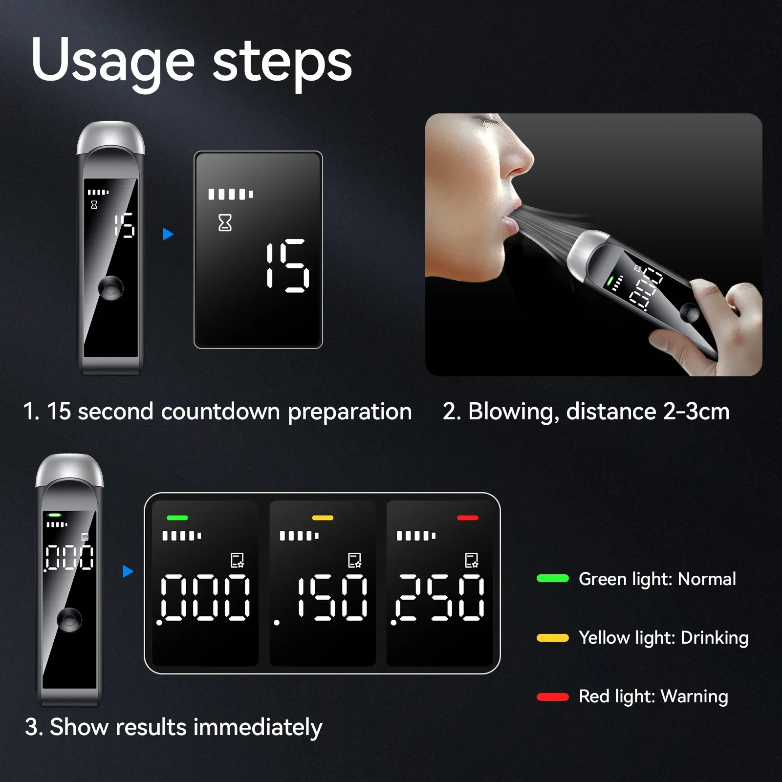 Alcohol Detection Portable, Personal Alcohol Analyzer, Digital Rechargeable Breathalyzer Alcohol Testing Tool