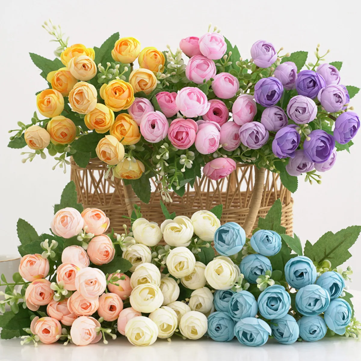 Silk Artificial Flower Tea bud Rose Wedding Bridal Bouquet Home Vase Christmas Decorative Garland Festival Diy Gift box Hot sale