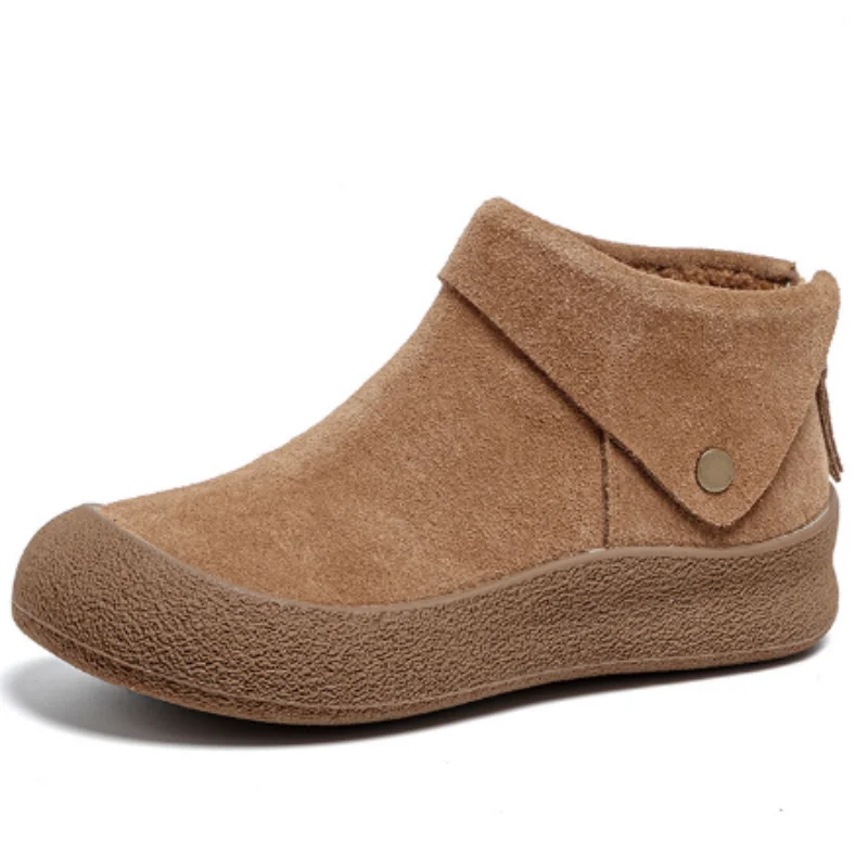 

ZXRYXGS 2025 Premium Cow Suede Genuine Leather Ankle Boots Flat Soft Women Trendy Sneakers Autumn Winter Boots Flat Large Size