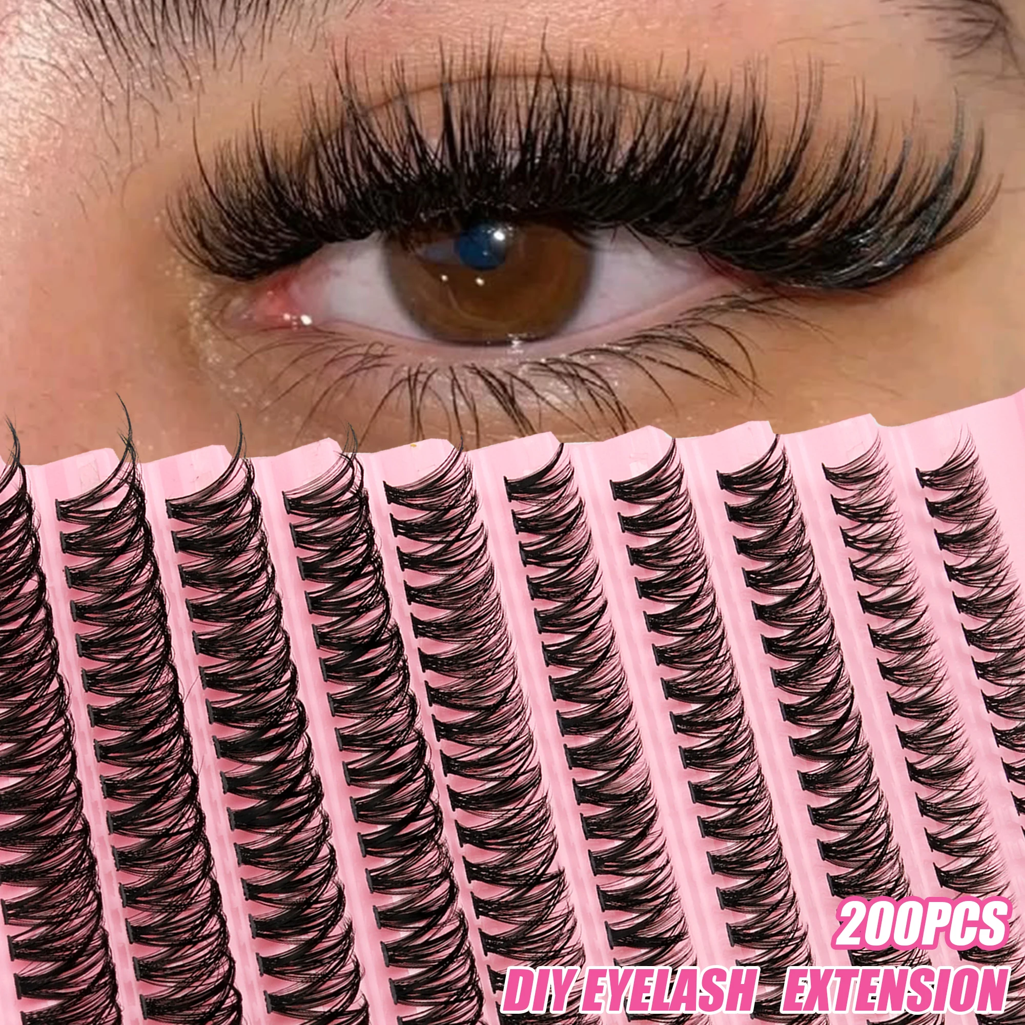 200PCS Wispy Cluster Lashes D Curl Faux Mink Individual Eyelashes 8-16mm Mixed Fluffy DIY Lash Extensions Makeup