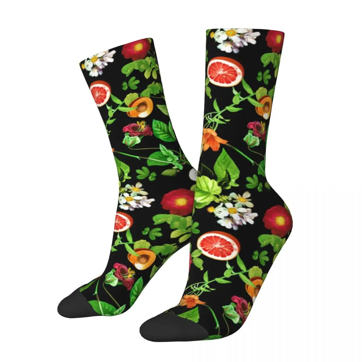 Colorful Fruit Print Socks Green Leaves Korean Stockings Autumn Non Slip Women Socks Medium Soft Design Outdoor Socks