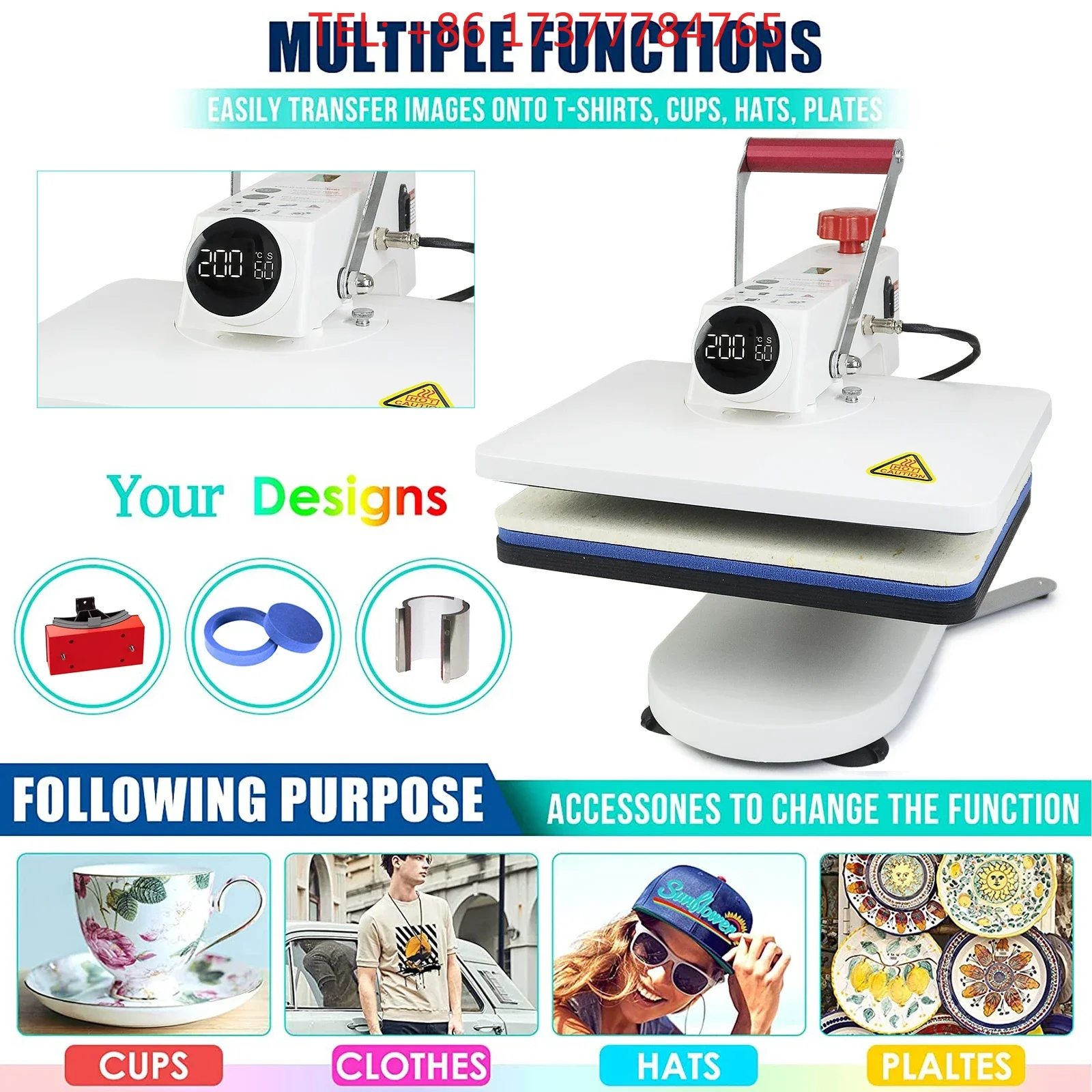 WJW 5 in 1 Heat Press hines for Printing on T-Shirts Mugs Caps Plate