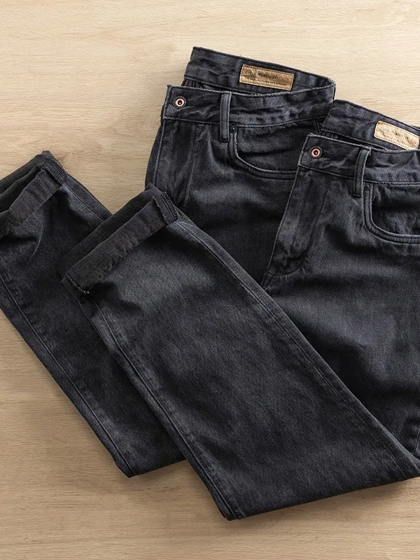 

Waed Carbon Fiber Men's Jeans Heavyweight Autumn Winter New Sle American Retro Bla Loose Fit Wear Resistant Straight Leg