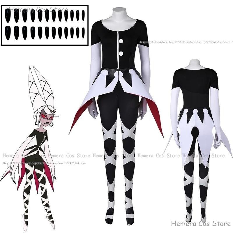 Hazbin Carmilla Carmine przebranie na karnawał Anime Hotel Carmilla Cosplay jednolite paznokcie Demon impreza z okazji Halloween kobiety fantazyjny