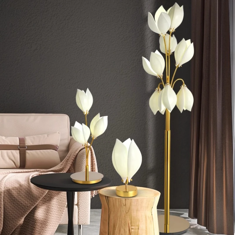 Modern Multi Head Ceramic Magnolia Floor Lamps Living Rooms Luxury Villa Bedroom Bedside Kitchen Metal Light Body Art Decorative