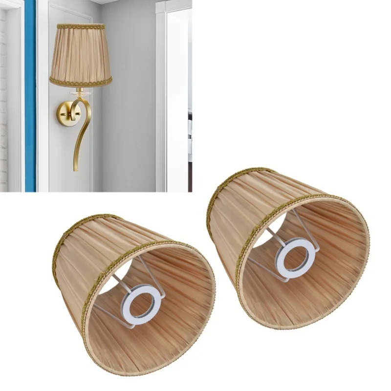 

2 шт. тканевых абажуров для ламп E14, простые абажуры для настольных ламп, люстр, золотистые