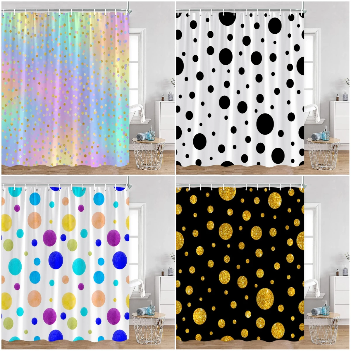 

Abstract Spots Shower Curtains Colorful Granite Creative Geometric Bathroom Decorations Art Aesthetic Bath Curtains with Hooks