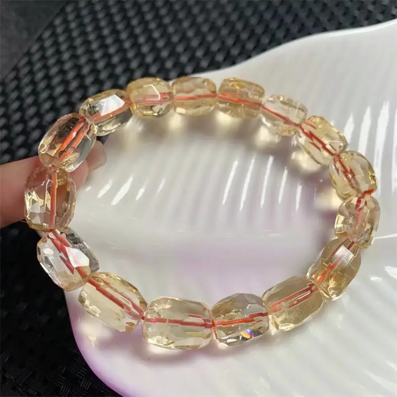 

Natural Citrine Facet Bucket Bead Bracelet For Women Men Love Gift Crystal Beads Strands Jewelry Gift 1PCS