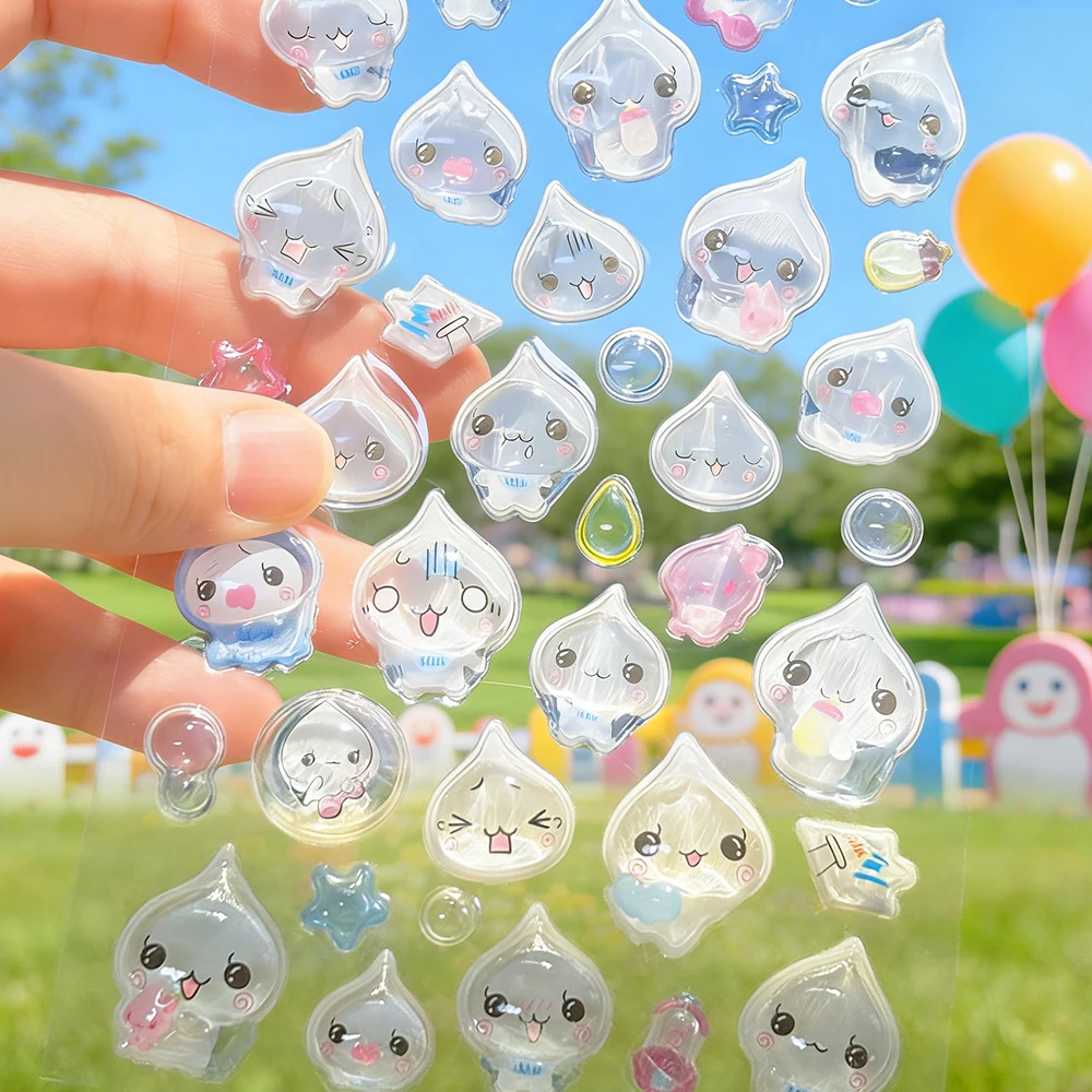 Pegatinas 3D de Gota de Agua Dibujos Animados con Purpurina y Gelatina Kawaii, Decoración DIY para Arte, Funda de Móvil, Diario y Scrapbooking