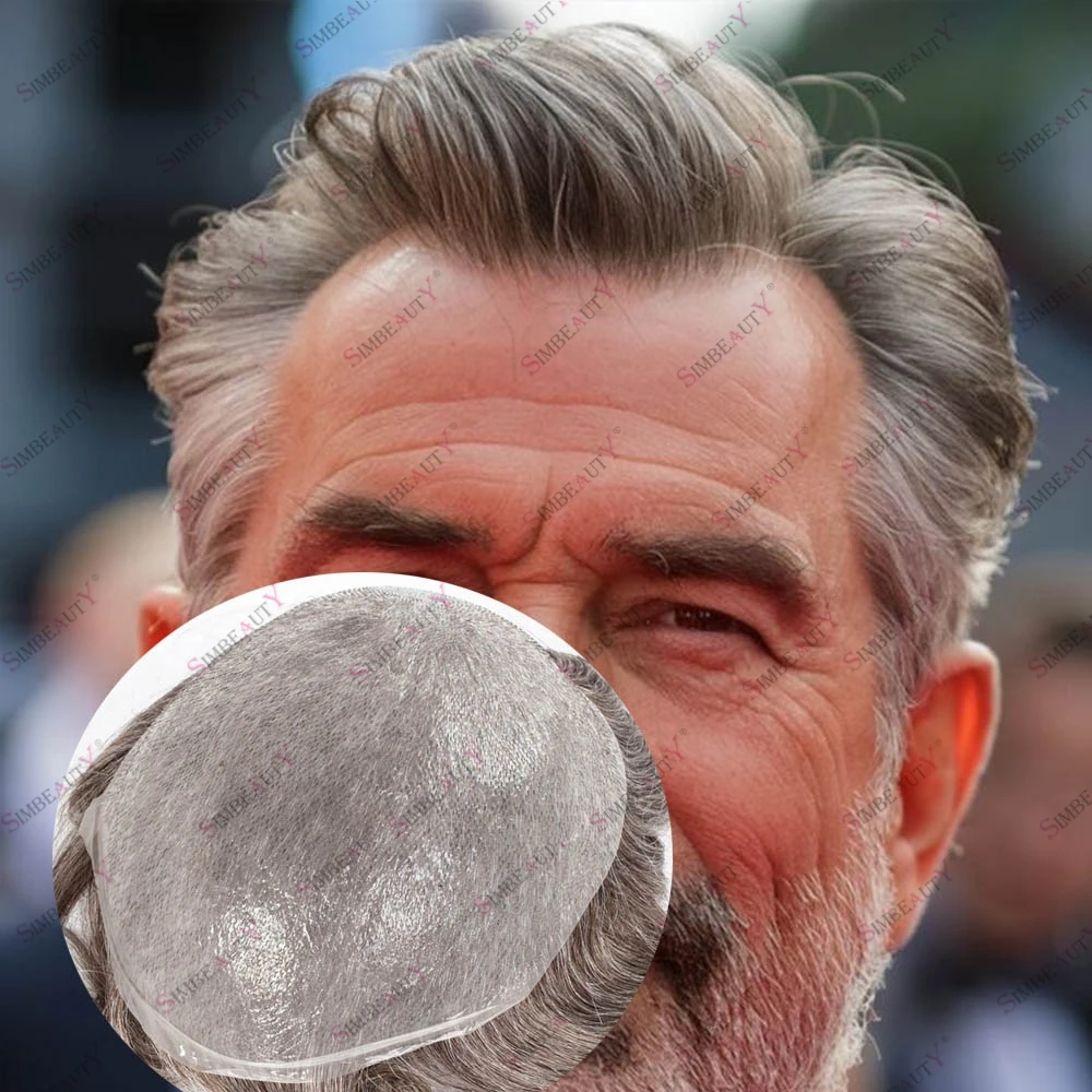 

340 # 540 # Протез для волос из 90% натуральных человеческих волос низкой плотности для мужчин, высочайшего качества, с естественной линией роста волос, на тоннейшей кожной основе