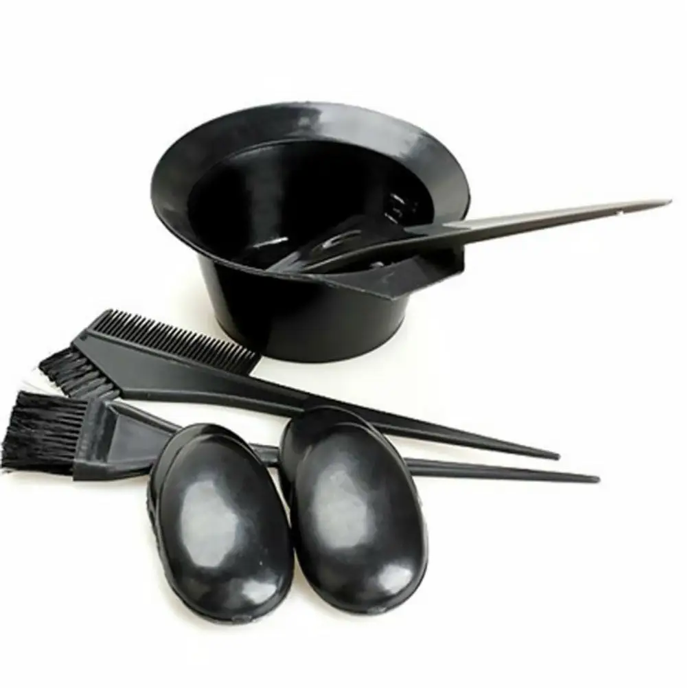 1Set Hair Coloring Comb Kit Professional Black Dyeing Bowl Brushes Ear Cover Salon Home Hairdressing Tint Brush Hair Brush Tool