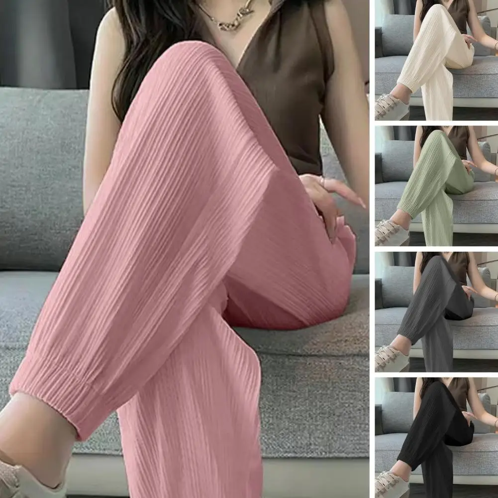 

Loose Fit Trousers Solid Color Elastic Waist Women's Pants with Reinforced Pocket Seams Loose Fit Mid-rise Sweatpants for Thin