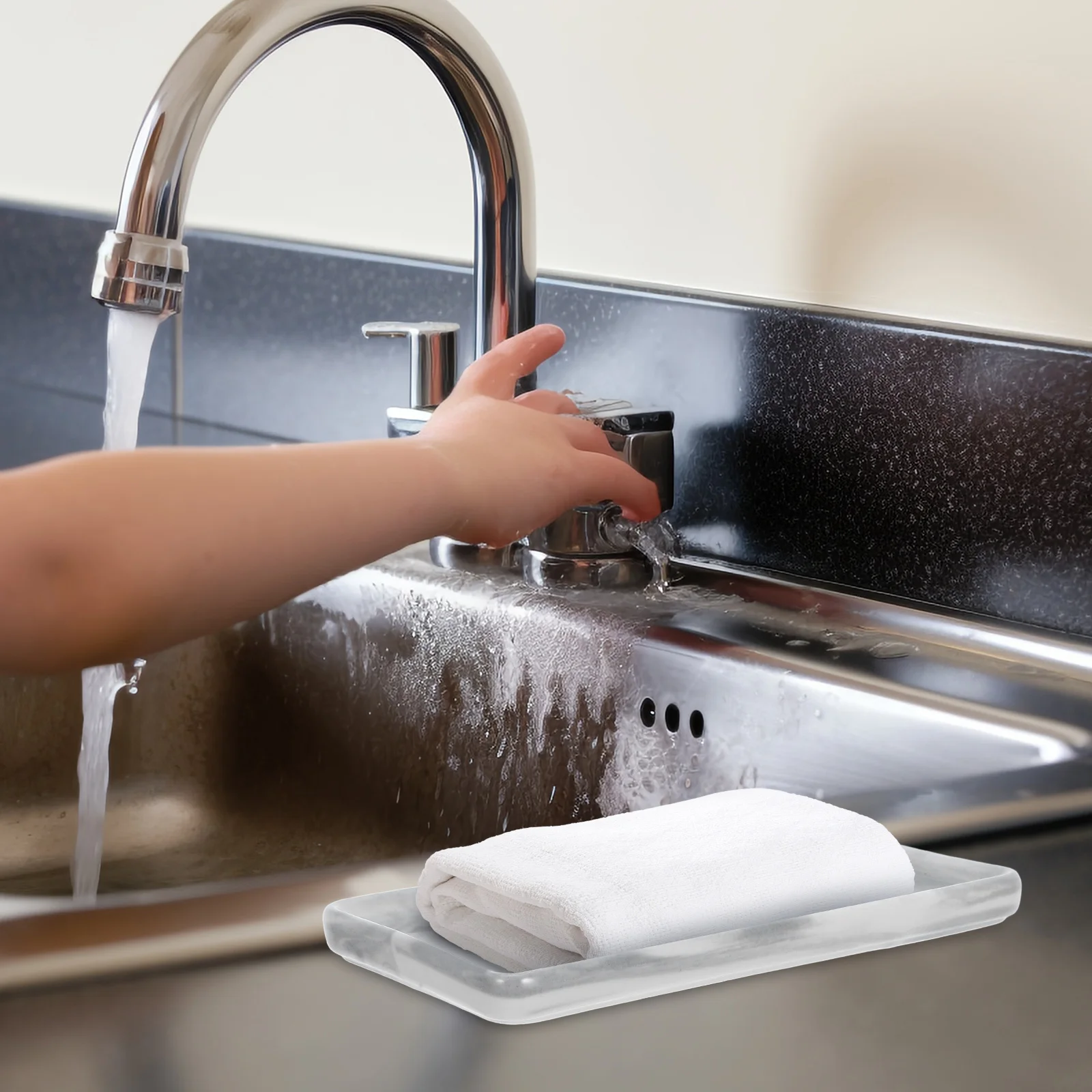 

Ceramic Rectangular Tray Bathroom Counter Organizer Towel Toothbrush Holder Decorative Kitchen Sink Tray