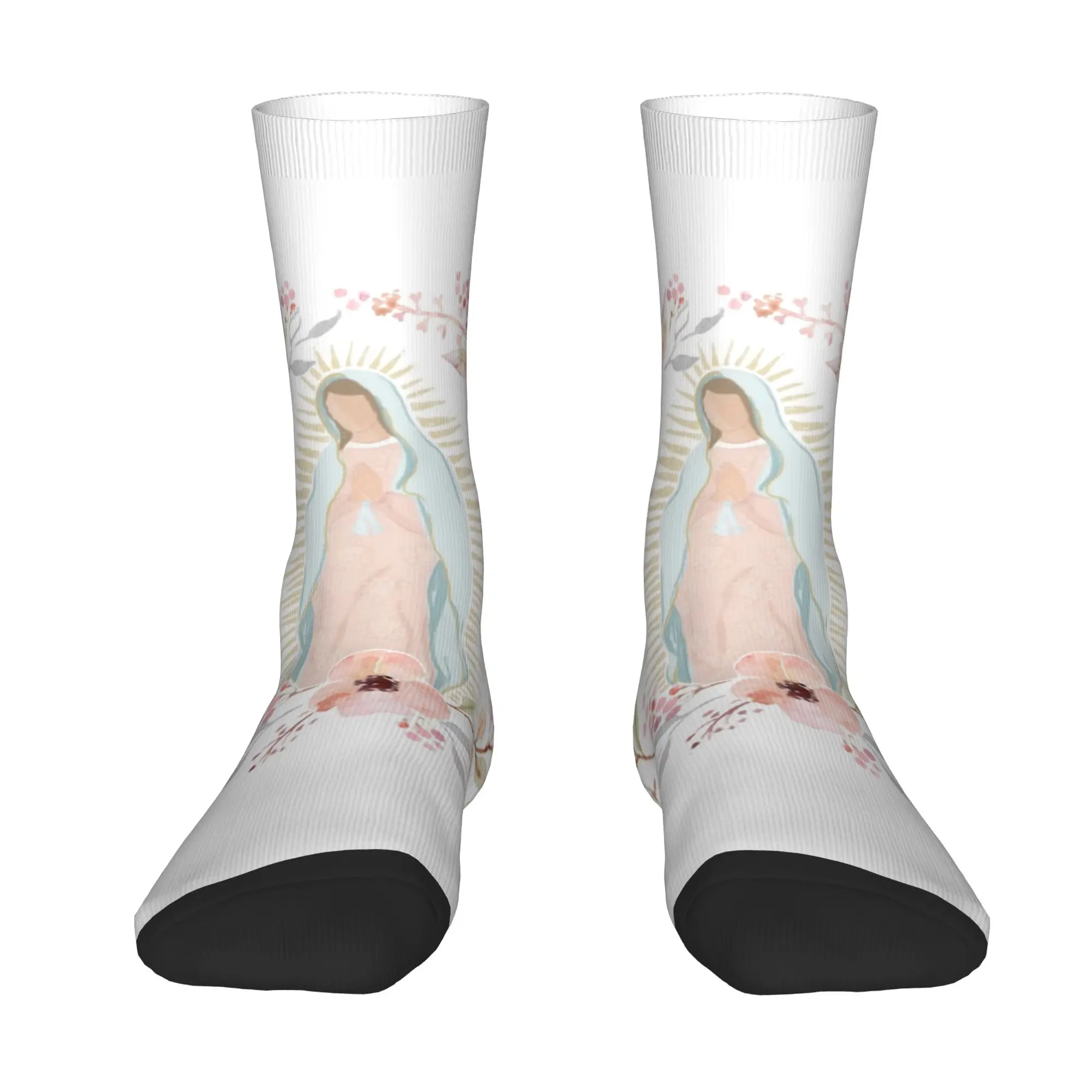 Custom Virgin Mary Men Women Crew Socks Unisex Fashion 3D Print Dress Socks
