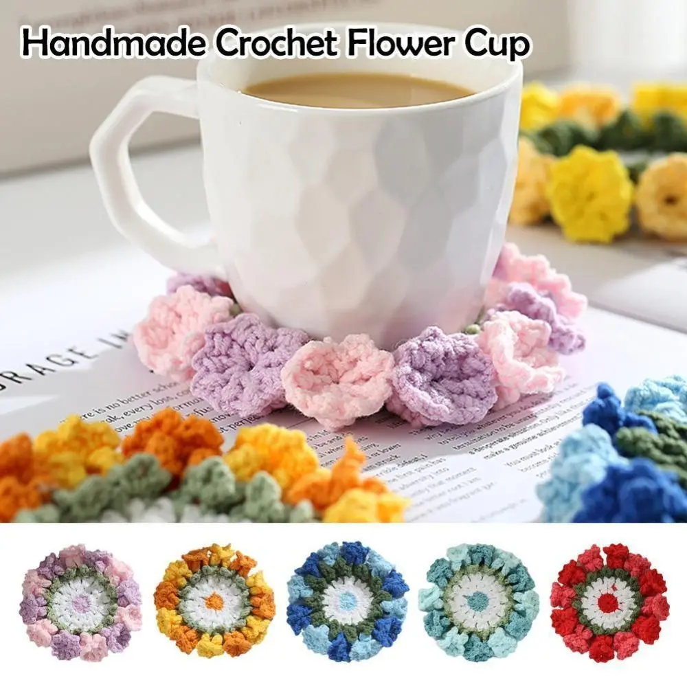 Posavasos de flores de ganchillo para decoración del hogar, accesorios de taza de algodón, tapete de taza de patrón pintado a mano, posavasos de taza de café tejido a mano