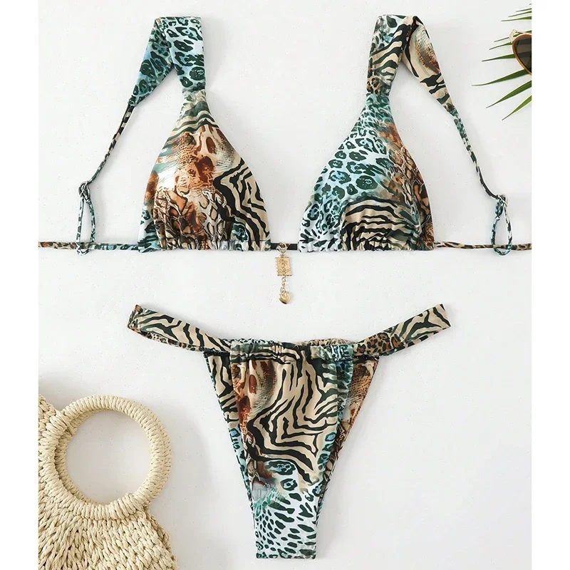

Vintage Print High Waist Bikini Swimsuit Women Sexy Lace Up Triangle Mini Thong Push Up Bikini 2025 New Spice Girl Bathing Suit