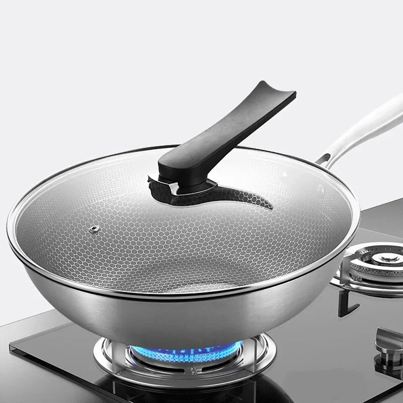 Honeycomb Handmade Stainless Steel Wok Without Lid Skillet Thick Wok Frying Pan Non-Stick Non Rusting Gas/Induction Cooker Pan