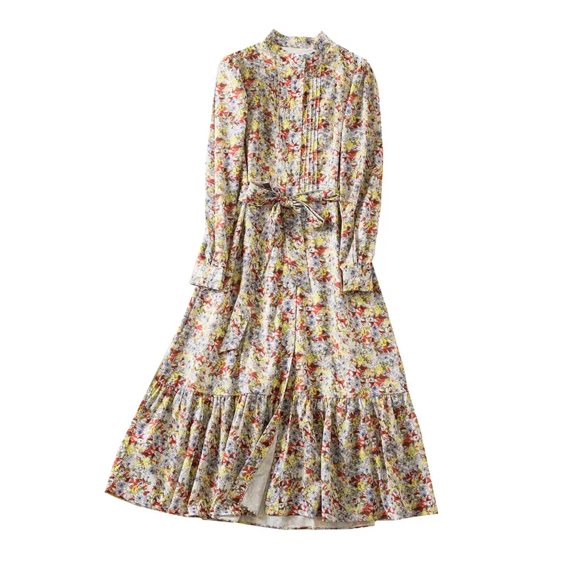 2023 New Princess Kate Vintage Flower Print Women Dress Long Sleeve A-Line Dresses