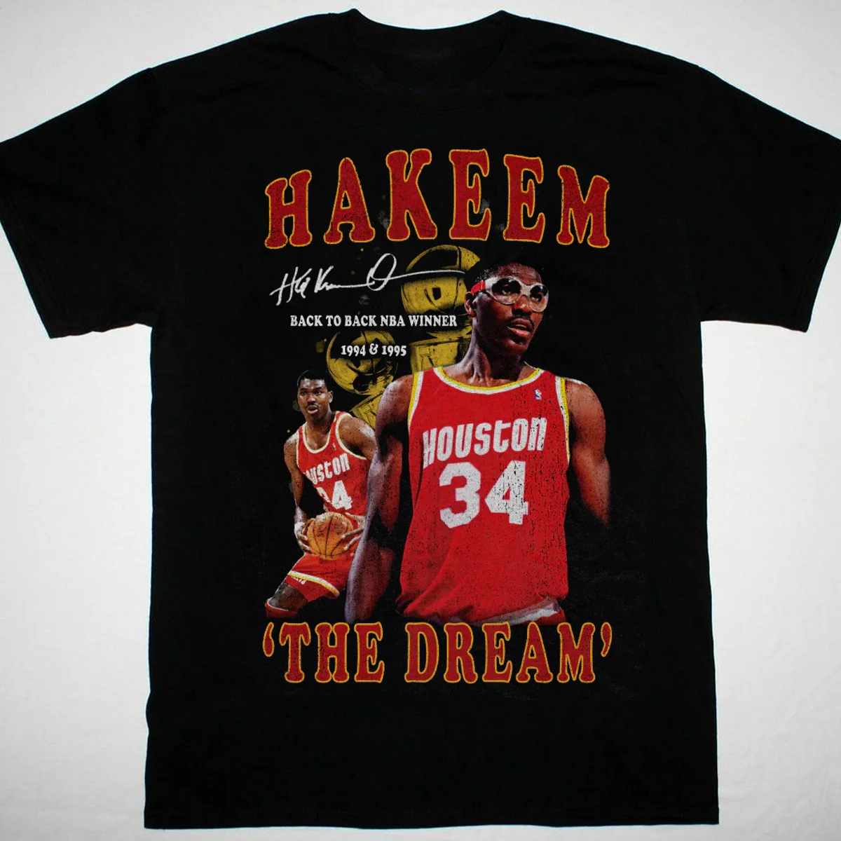 NEW Hakeem Olajuwon signed black T-shirt short sleeve S-5XL JJ4220