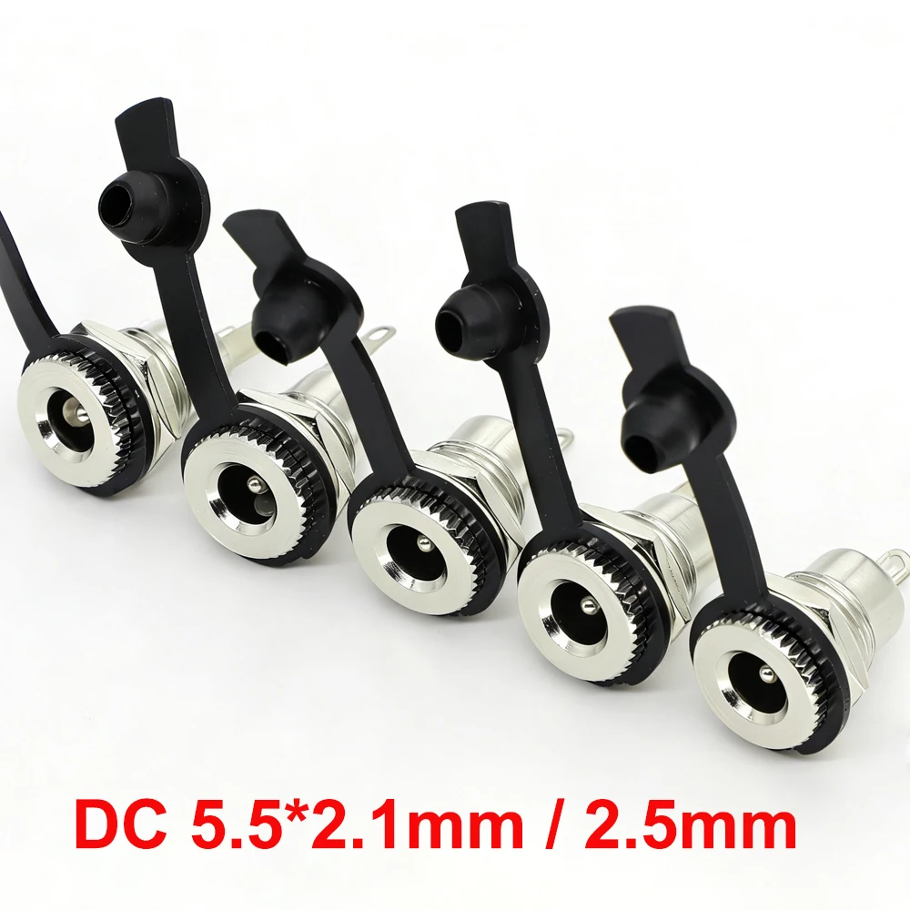 5Pcs/Set DC099 5.5 X 2.1mm /5.5mm X 2.5mm DC Power Jack Socket Female Panel Mount Connector Metal Copper, with Waterproof Cover