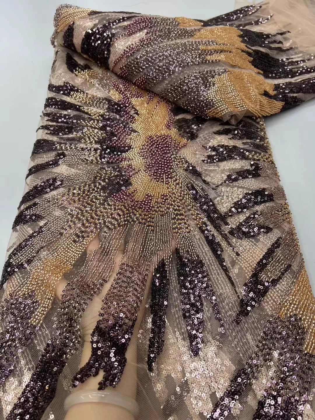 

French Mesh Lace 2025 Fabrics Embroidery Sequins Tulle Beaded African Fabric for Women Party Dresses 5Yards Sewing Meters