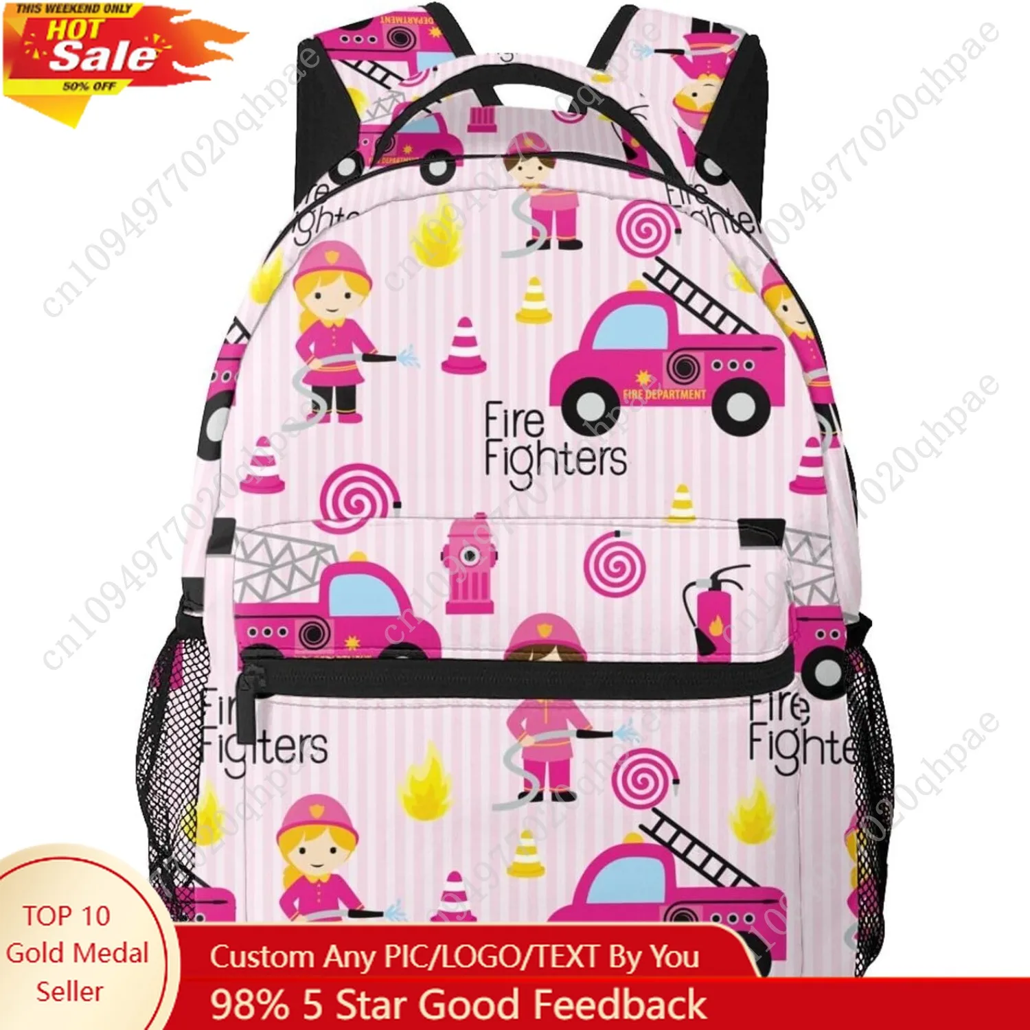 

Cute Pink Firefighter Girl Girly Backpack For School Laptop Bags Bookbag Big Casual Daypack For Student Girls Boys Kids Teens Tr
