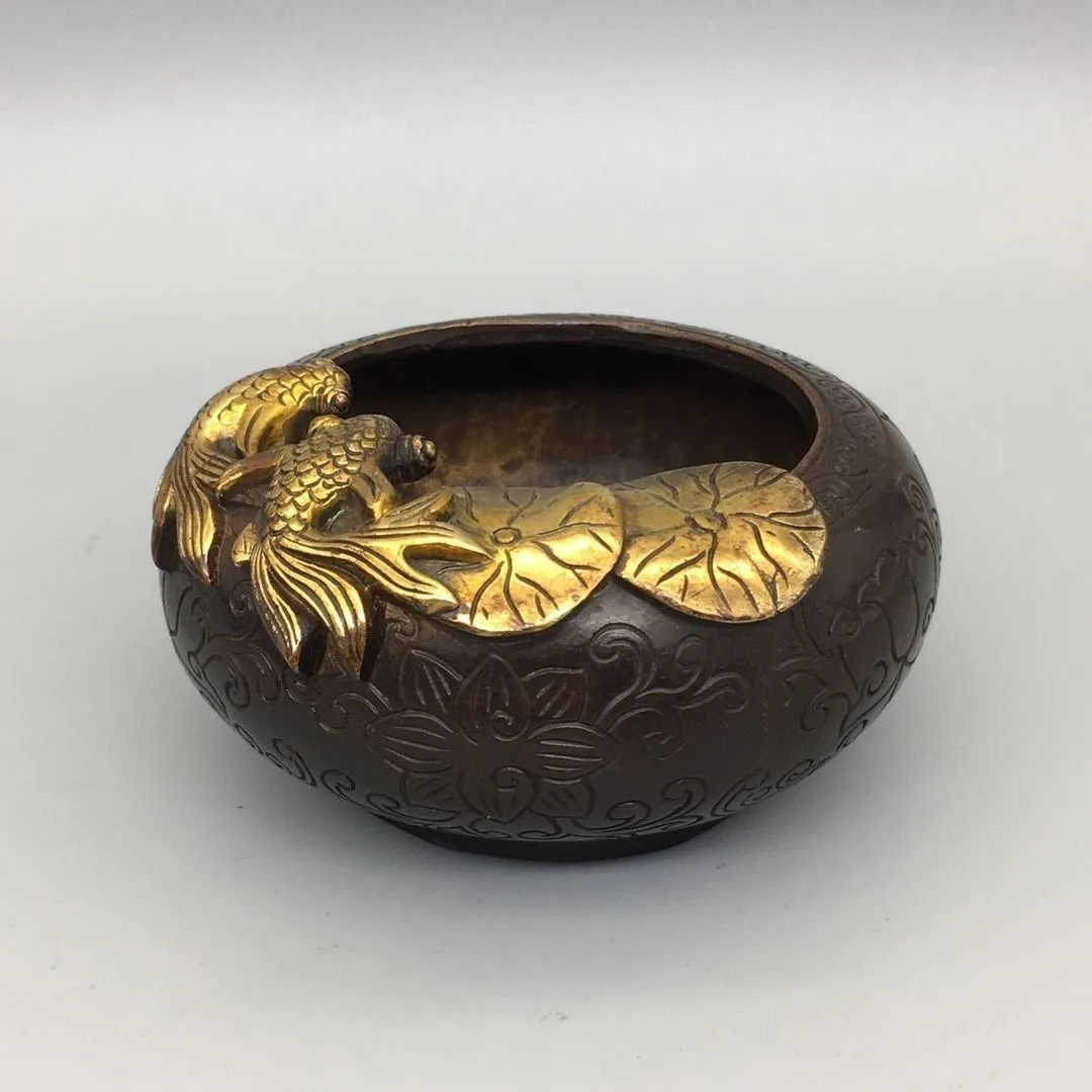 New Pure Copper Double Fish Ashtray Pen Wash Round Goldfish Decor