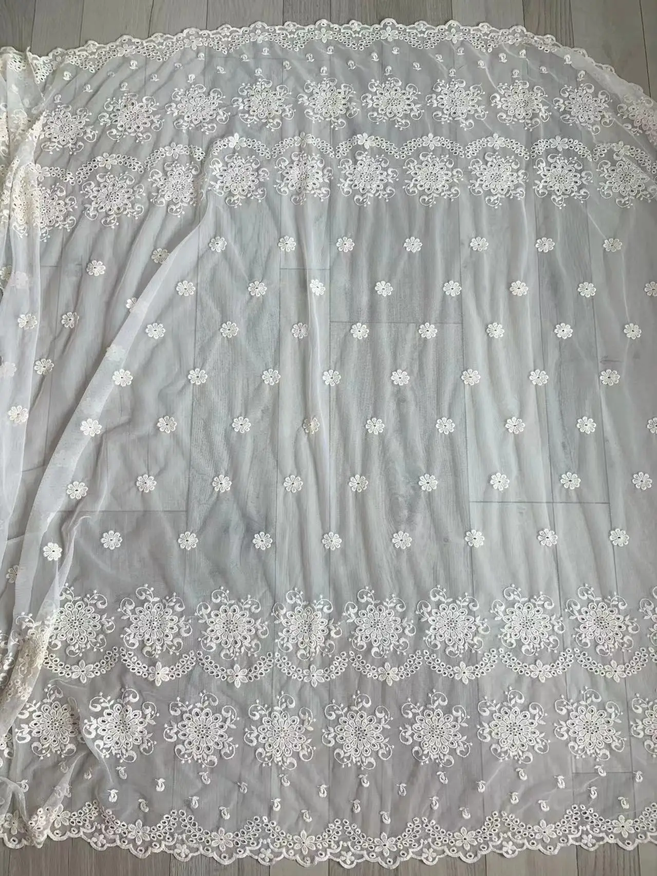 1 Yard Ivory Embroidery Flowers Tulle Lace Fabric Hollowed Out Netting for Bodice Sewing,Cloth  Accessories,Wedding Supplies