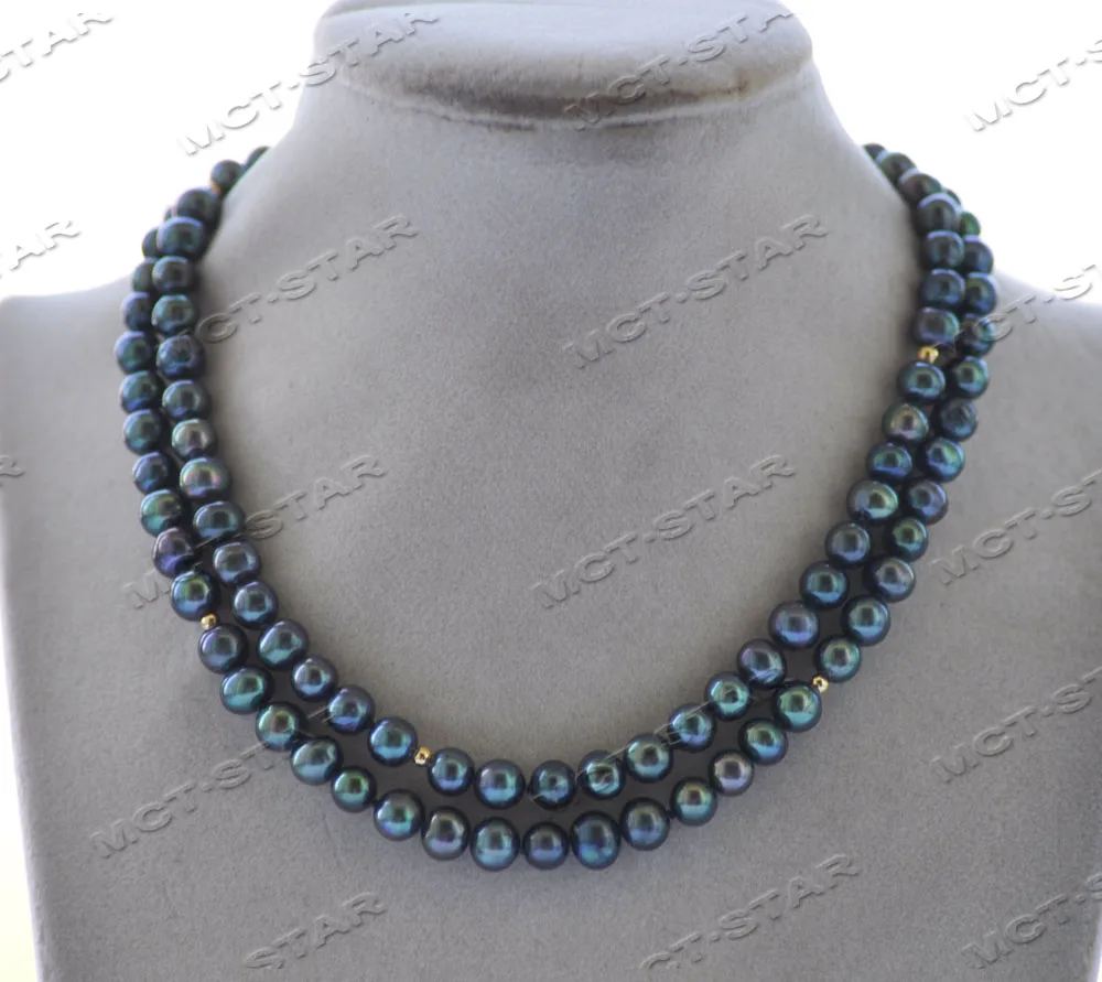 Z12228 29\'\' 7mm Peacock-Black Round Freshwater Pearl Necklace