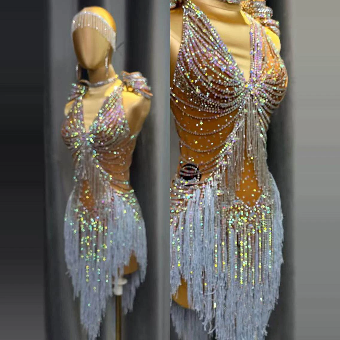 Latin Dancers, Adults, Children, High-End Customized Aurora Iceland Contrasting Tango, Samba AB Stone Performance Dress
