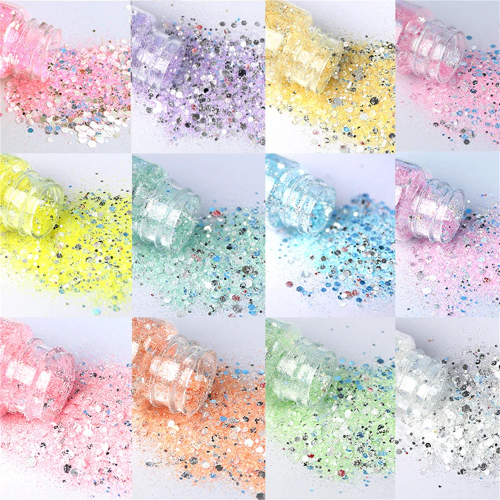 20g/Bottle Chunky Iridescent Opal Glitter Nail Sequins 12 Colors Holographic Mermaid Glitter Shiny Irregular Spangle Paillette #