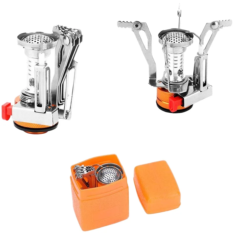 Outdoor Camping Ultralight Portable Kitchen All-in-one Backpacking 4 Claw Picnic Steel Gas Stoves Piezo Ignition Stove Tools