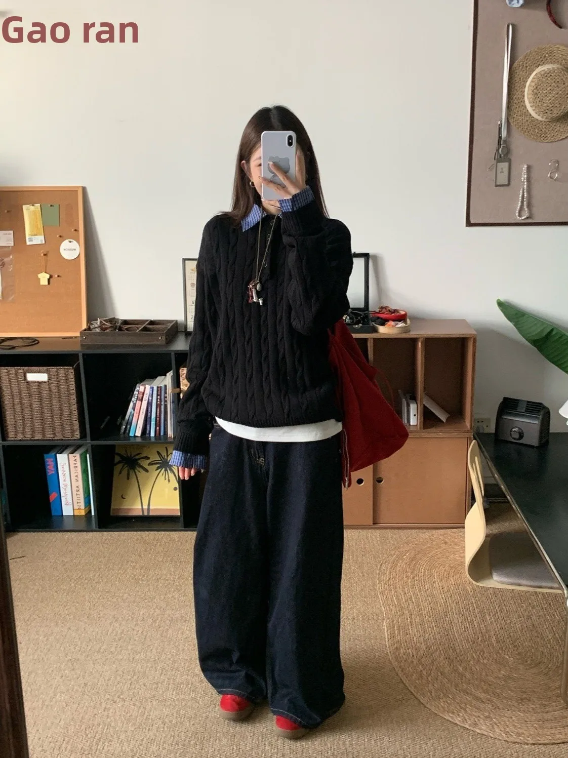 

Осенний корейский свитер из двух предметов с искусственным воротником-стойкой, мужской и женский вязаный свитер в стиле ретро, универсальный для поездок на работу