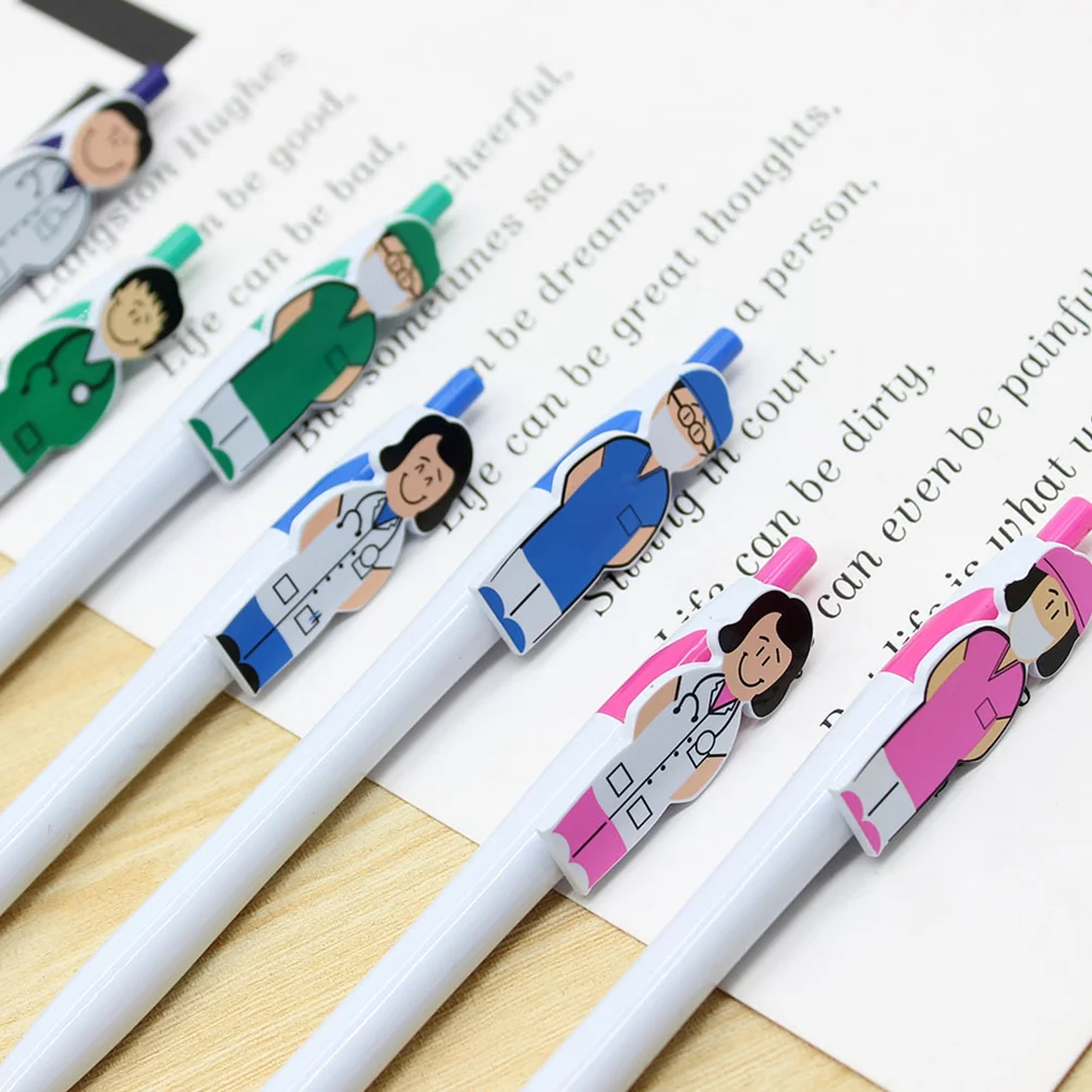 4 Pcs Cartoon Stationery Pen Holder Ball Point Ink Pens Nurse Writing Ballpoint Black Teacher Gift Press Type