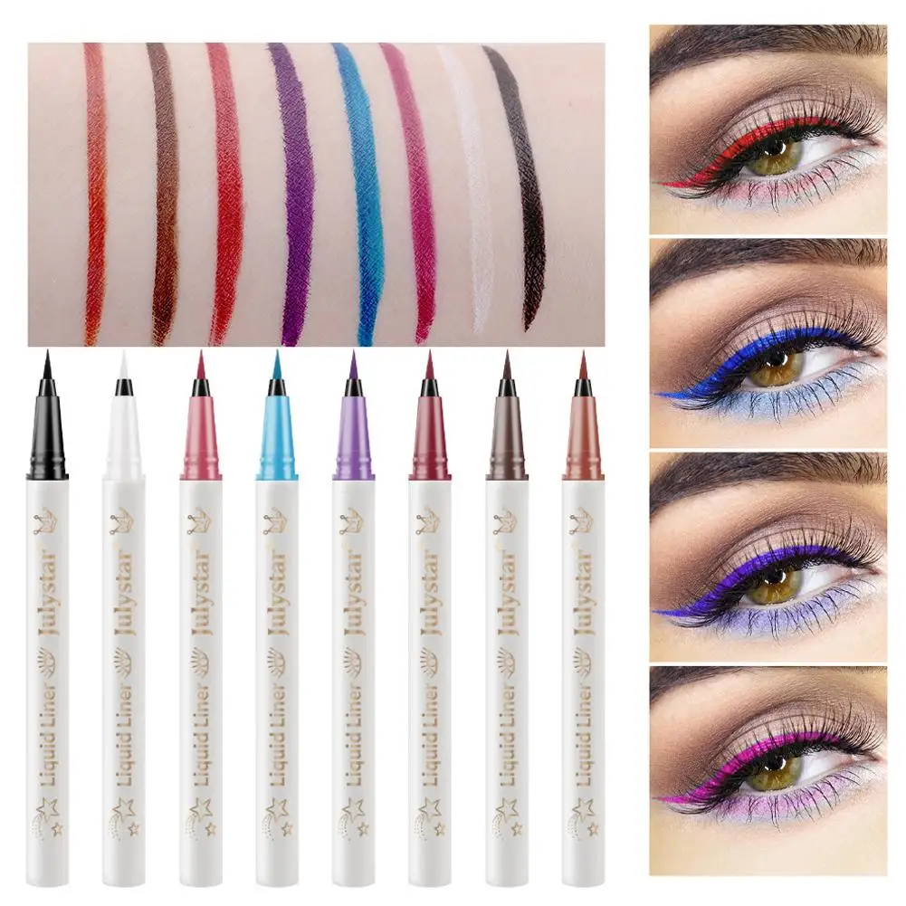 Wasserdichter Regenbogen matt bunte flüssige Eyeliner Bleistift Make-up Farbe Eyeliner weiß oben Stift machen Kosmetik rosa lange Lasti r6k5