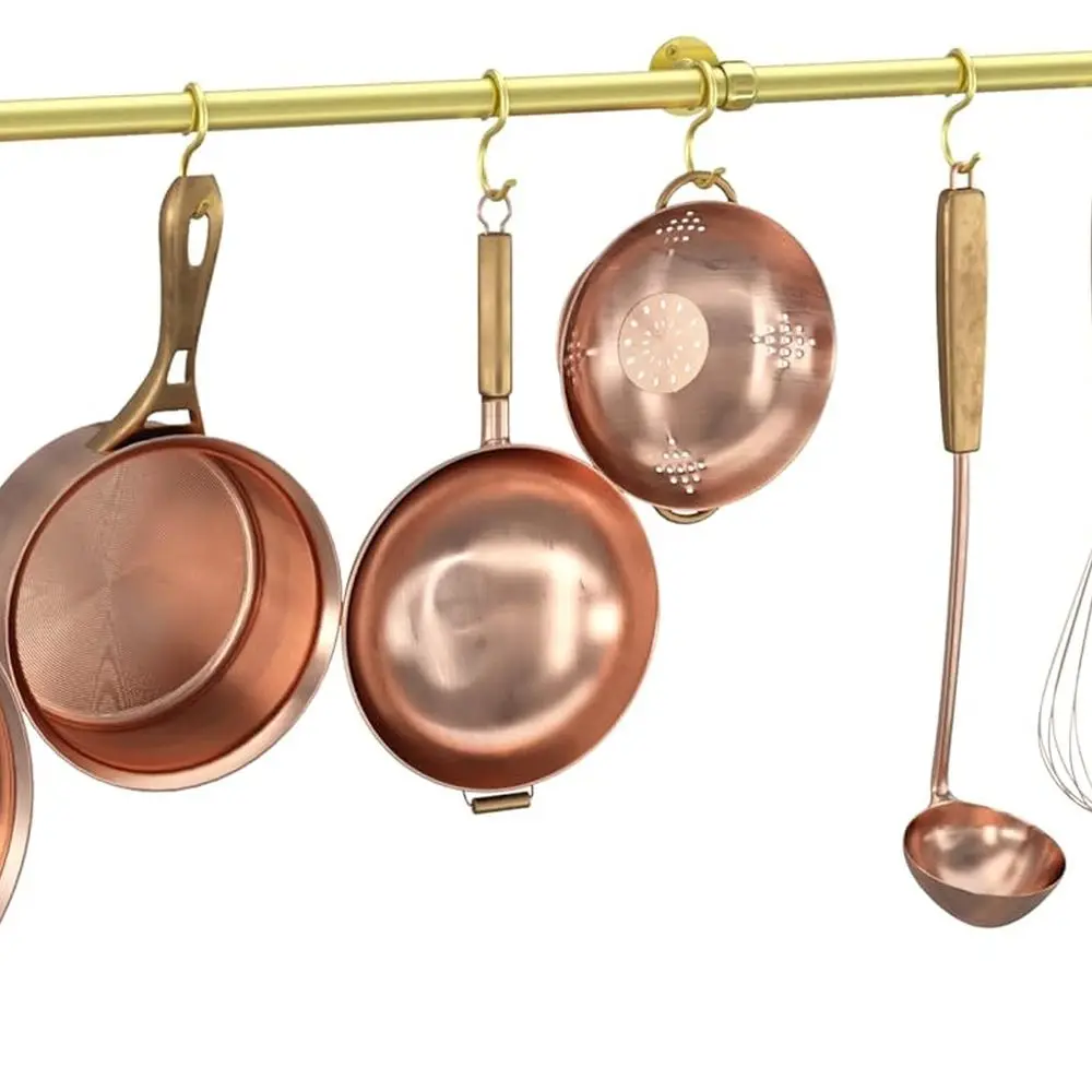 

Kitchen Wall Mounted Pot and Pan Rack, 39.4 Stainless Steel with Brass Hooks