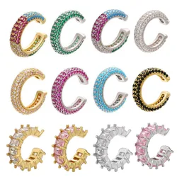 Single One Ear Clip Earring Cuff Heart Star Cross Rainbow T CZ Gold Silver Color Earring Jewelry Aretes No Pierced Clear Cubic