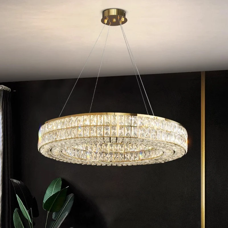 

LED Gold Modern round/long crystal chandelier for living room, dining room Indoor ceiling decorative lighting fixtures.