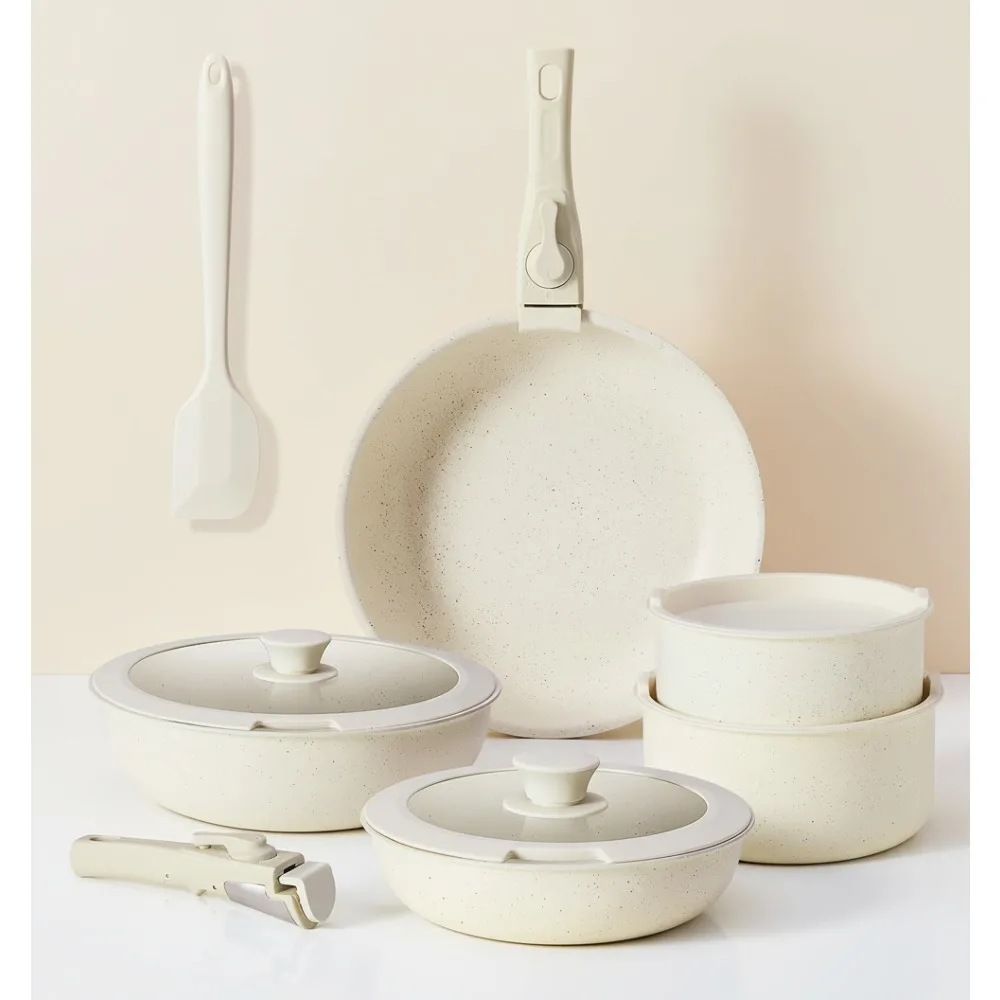 

12-Piece Nonstick Cookware Set with Detachable Handles, Induction Compatible, Dishwasher Safe - Perfect for Modern Kitchens