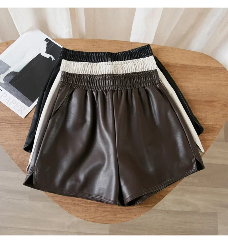 Tajiyane 2023 Genuine Sheepskin Leather Shorts for Women Wide Leg Short Women Leather Pants High Waist Black Shorts Ropa Mujer