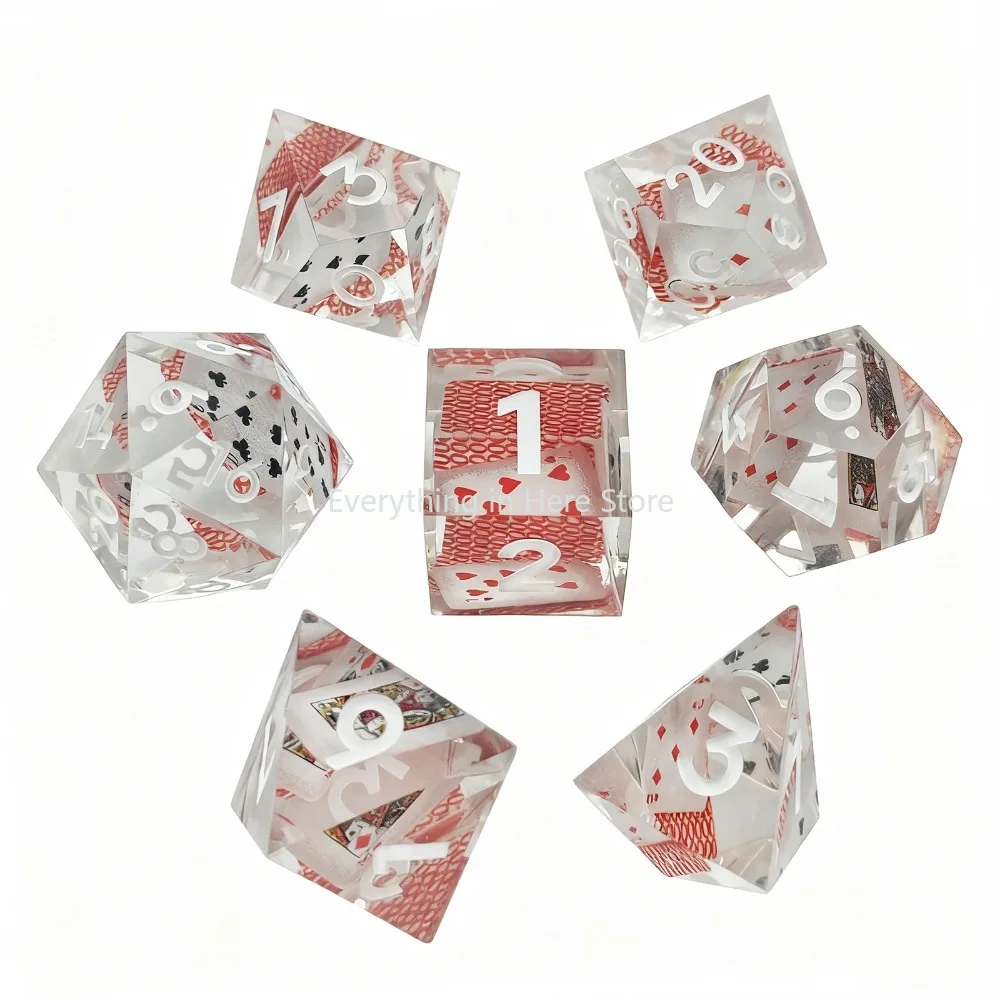

7pcs/set Resin Dice with Internal Playing Card Designs for Dungeons & Dragons COC Run Cthulhu Run Board Game Polyhedral Dice Set