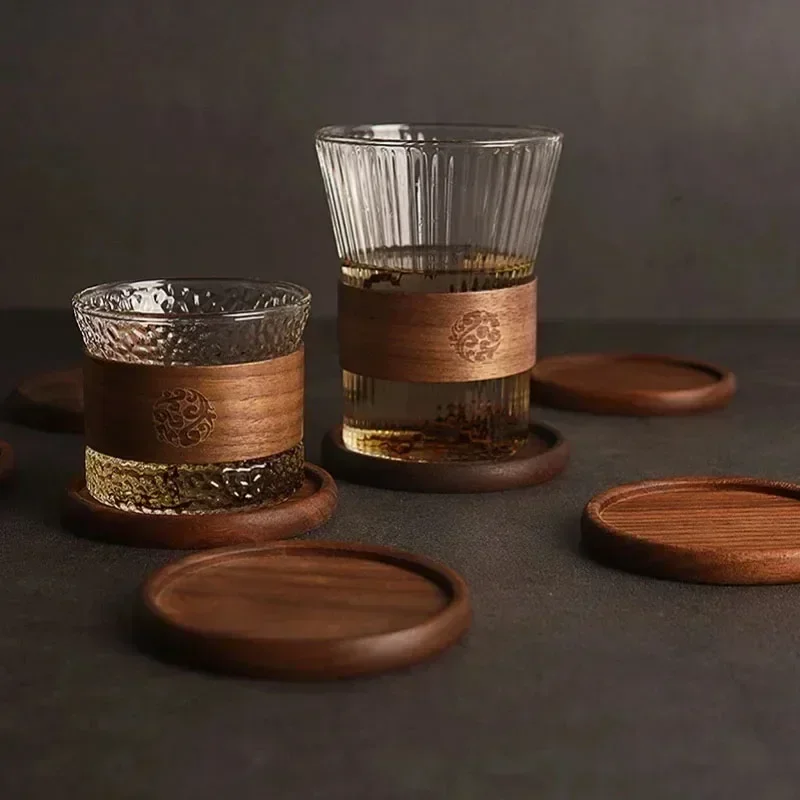 1PCS Solid Walnut Wood Coaster Round Square Beech Wood Cup Mat Durable Heat Resistant Tea Coffee Cup Pad Placemats 8.8cm/3.46in