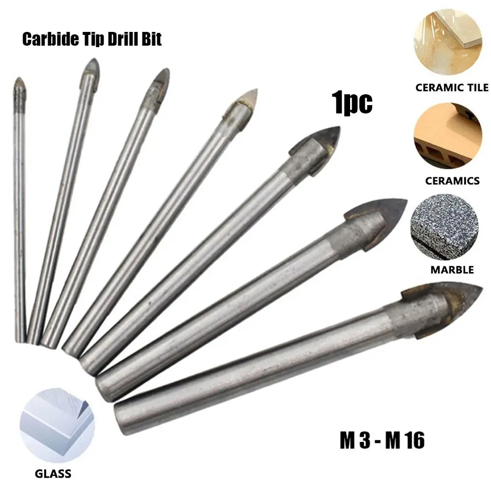 1PC Drill Bit 3/4/5/6/8/10/12/14/16mm Carbide Tip Drill Bit Cut Tool Professional Ceramic/ Tile /Marble/ Mirror Glass