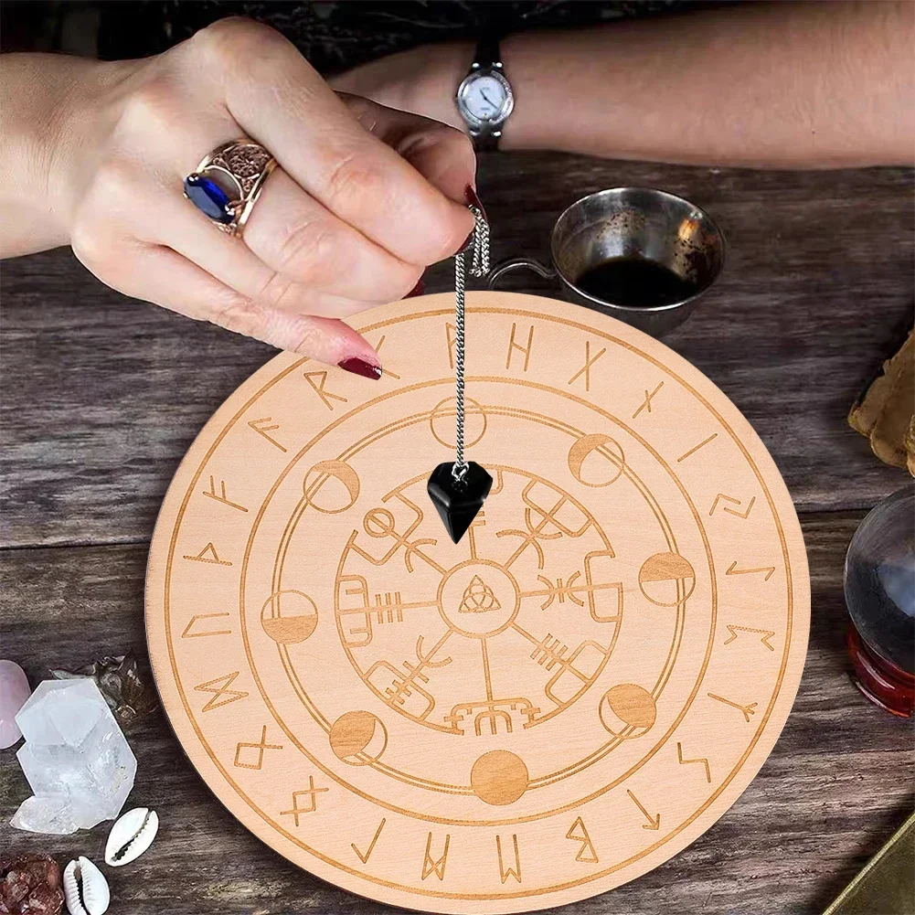 15cm Laser Engraved Wooden Plate Moon Display Plate Altar Divination Supplies Anti-scald Insulated Coaster Home Decoration