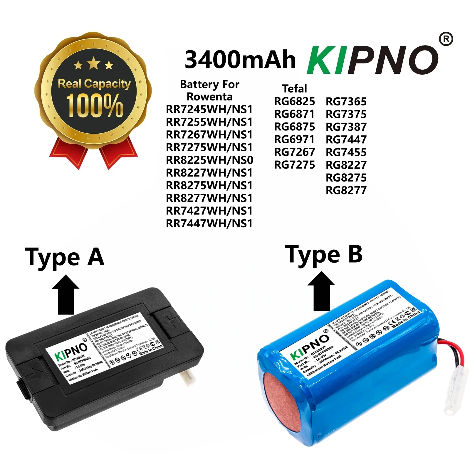 14.8V 3400mAh RS-RT900866 Rowenta Tefal Explorer Series 20 40 60 Robot Vacuum Cleaner Lithium ion Battery Side Brush Accessories