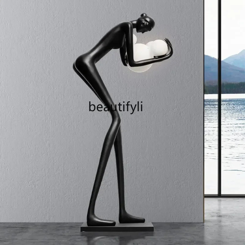 Trend customization large window floor lamp holding ball figure sculpture room square magic hotel lobby sales office