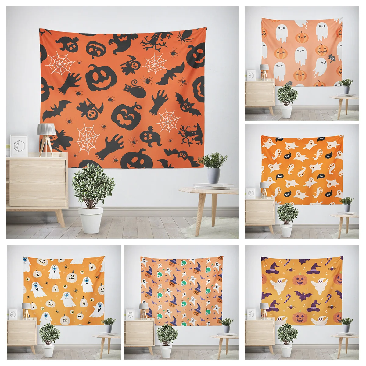 Home decoration modern room decor items wall tapestry aesthetic bedroom wall art large fabric happy Halloween Autumn Pumpkin