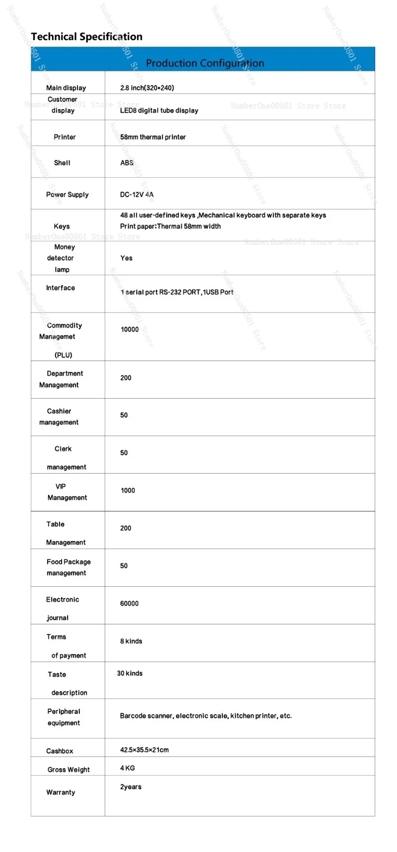 Retail POS System with Printer for Supermarket, Restaurant Kitchen, Front Desk, and Convenience Store